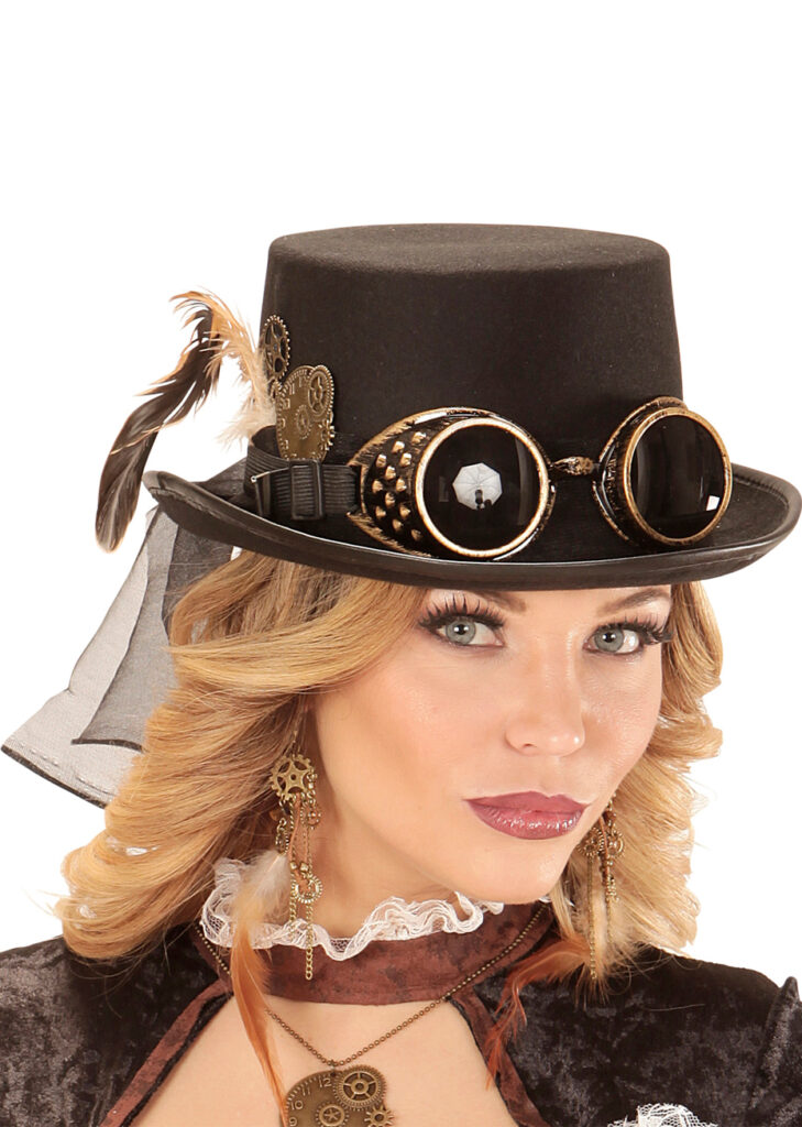 Chapeau Haut De Forme Steampunk Lunettes Amovibles Aux Feux De La