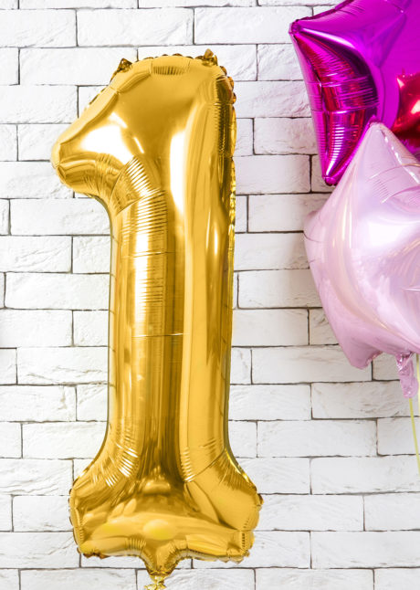 Ballon chiffre autoportant en aluminium doré 70 cm