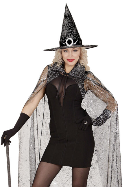 cape halloween, cape toile d'araignée, cape spiderweb, cape à capuche, Cape de Sorcière, Toile d’Araignée Glitter + Chapeau