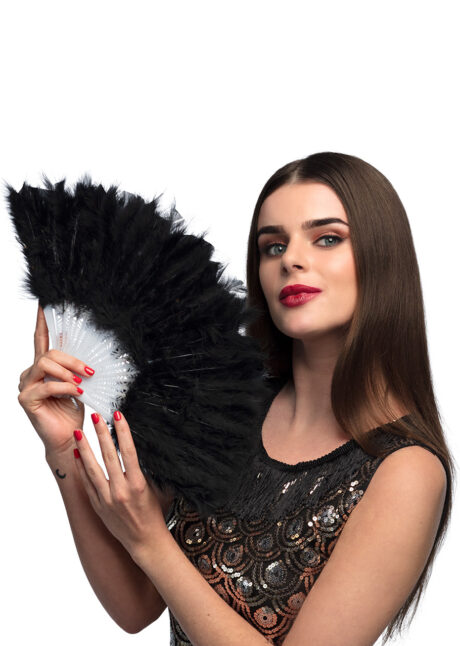 éventail en plumes noires, accessoires en plumes, éventails de déguisement, accessoires carnaval, accessoires années 30, Eventail en Plumes Noires