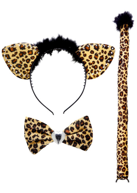 WPG Kit d'accessoires pour déguisement Imprimé léopard : oreilles, queue,  nœud papillon