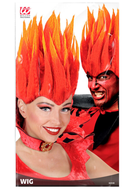 perruque homme, perruque de diable, perruque rouge, perruque halloween, Perruque de Diable, Rouge et Orange