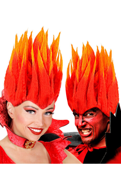 perruque homme, perruque de diable, perruque rouge, perruque halloween, Perruque de Diable, Rouge et Orange