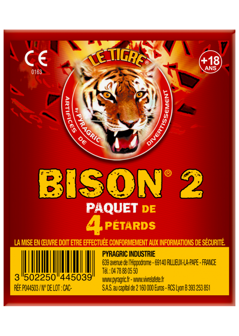 4 Pétards le Tigre Bison – n°2 - Jour de Fête - Feux d'artifices -  Accessoires