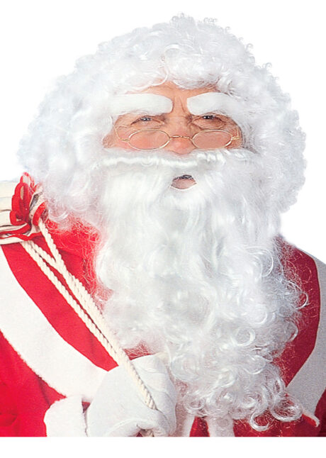 perruque et barbe pere noel, perruque de pere noel, barbe de pere noel, Perruque et Barbe de Père Noël, avec Sourcils, Blanche