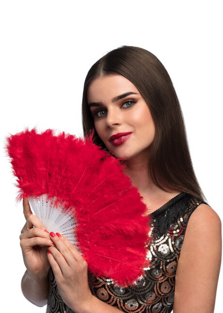 éventail en plumes rouges, accessoires en plumes, éventails de déguisement, accessoires carnaval, accessoires années 30, Eventail en Plumes Rouges