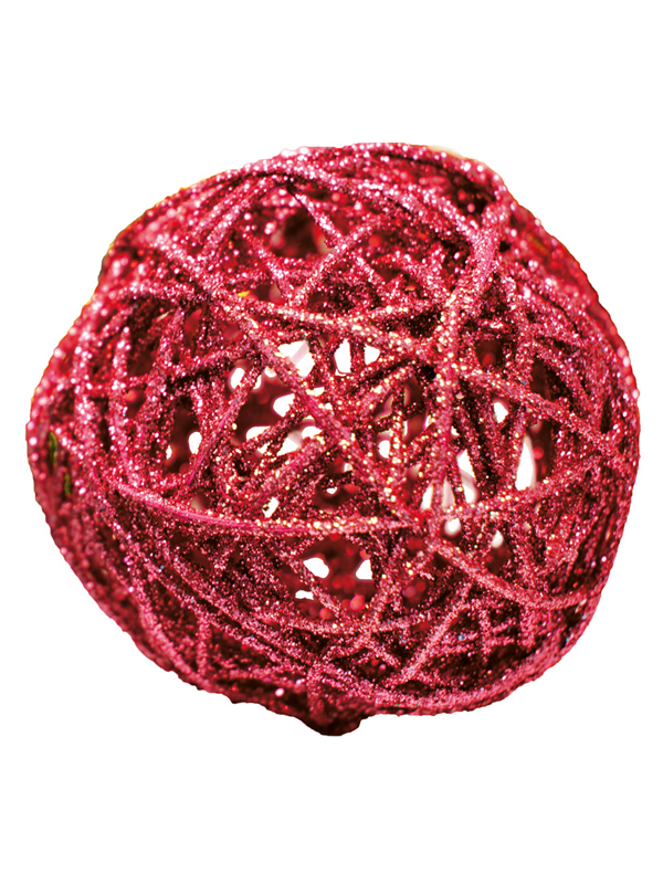 Boule en Rotin, Paillettes Rouges, 12 cm - Aux Feux de la Fête - Paris