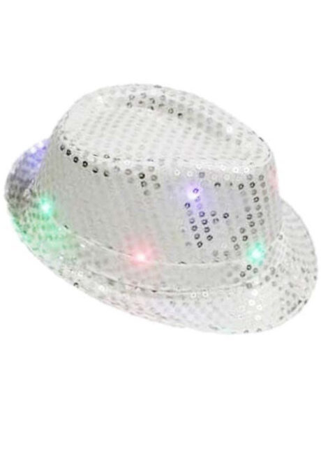 chapeau argent, chapeaux paillettes, chapeaux borsalino paillettes, chapeaux borsalino paris, chapeaux années 30 paris, chapeaux de fête, accessoires chapeaux, chapeaux lumineux, chapeaux clignotants, chapeaux led, chapeaux de fête, Chapeau Paillettes Sequins, Lumineux, Argent