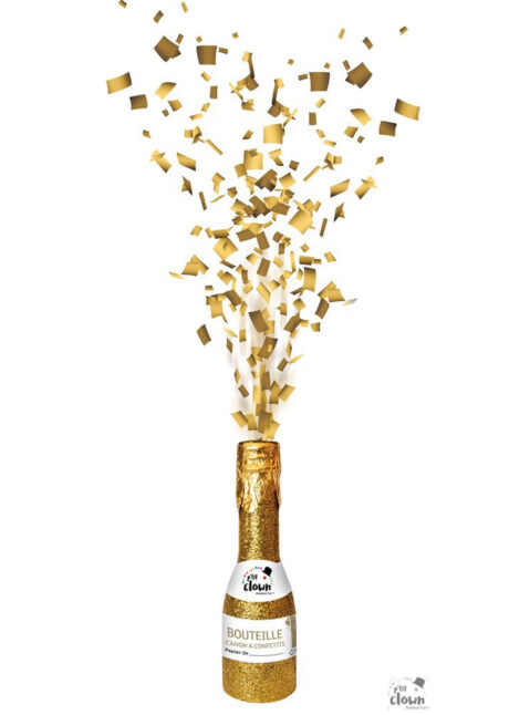 Bouteille de Champagne, Mini Canon Confettis Dorés - Aux Feux de