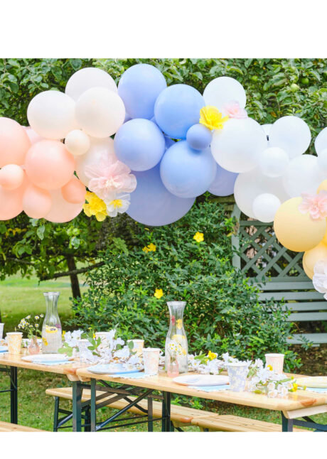 arche de ballons, guirlande de ballons, ballons décos anniversaires, Arche Guirlande de Ballons Pastel avec Fleurs, Ginger Ray