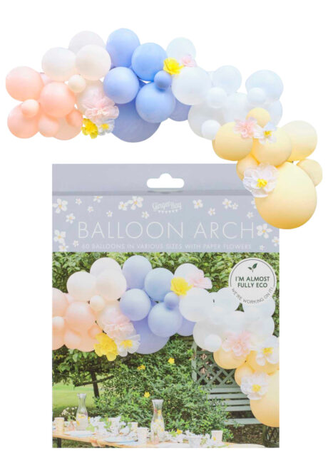 arche de ballons, guirlande de ballons, ballons décos anniversaires, Arche Guirlande de Ballons Pastel avec Fleurs, Ginger Ray