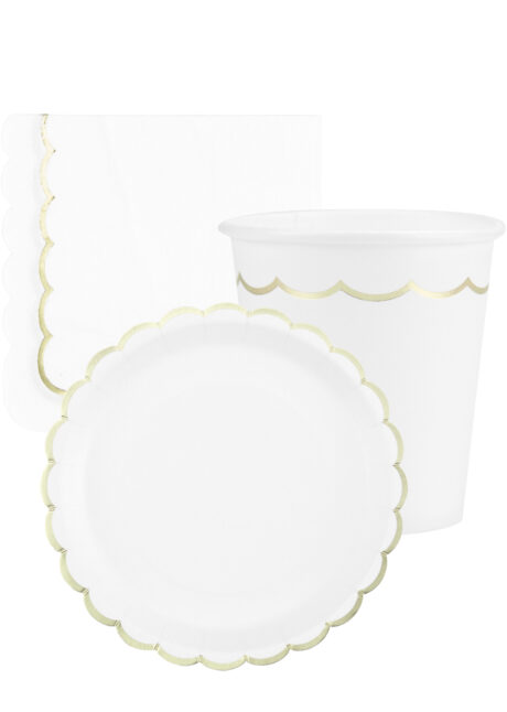 assiettes jetables blanches, assiettes blanches et dorées, Vaisselle Blanche, Assiettes Blanches et Dorées