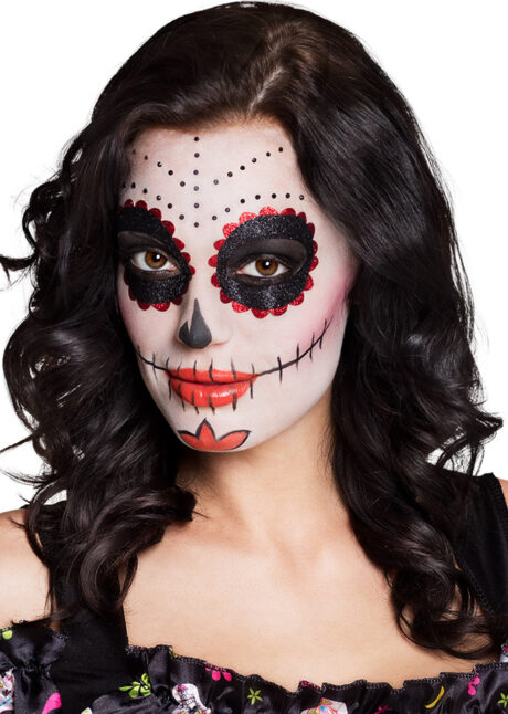 kit maquillage dia de los muertos, kit maquillage jour des morts, kit maquillage jour des morts, maquillage mort mexicaine, autocollants visage, Kit Maquillage Jour des Morts