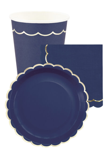 assiettes jetables pour anniversaires, assiettes bleu nuit, assiettes bleues et dorées, Vaisselle Bleu Marine, Assiettes Bleues et Dorées