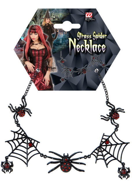 bijoux halloween, collier araignée, bijoux araignées, Collier Araignées Strass sur Chaîne Métal