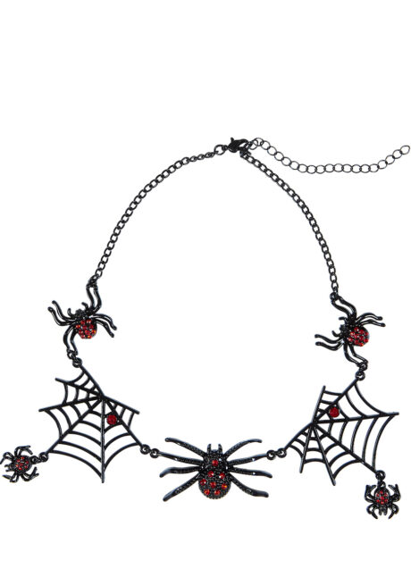 bijoux halloween, collier araignée, bijoux araignées, Collier Araignées Strass sur Chaîne Métal