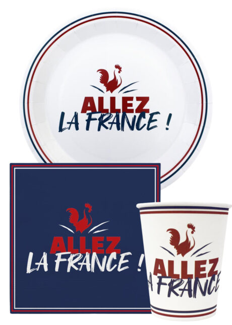 vaisselle jetable Allez France, vaisselle France, décorations France, décorations Euro, vaisselle coupe du Monde, Vaisselle Allez la France, Assiettes