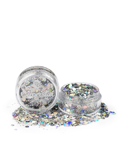 paillettes de maquillage, paillettes visage et corps, paillettes maquillage body painting, paillettes chuncky, paillettes argent, Paillettes Argent Laser, Poudre Chuncky Mix, Superstar