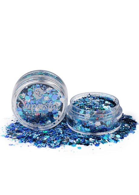 paillettes de maquillage, paillettes visage et corps, paillettes maquillage body painting, paillettes chuncky, Paillettes Bleu Ice, Poudre Chuncky Mix, Superstar