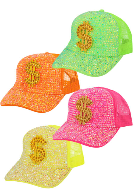 casquette fluo, casquette strass, casquette dollar, Casquette Fluo avec Dollar et Strass