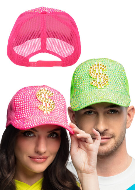 casquette fluo, casquette strass, casquette dollar, Casquette Fluo avec Dollar et Strass