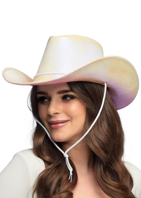 chapeau de cowboy blanc, chapeau cowboy femme, chapeau cowboy, Chapeau de Cowboy, Blanc Perle Irisé