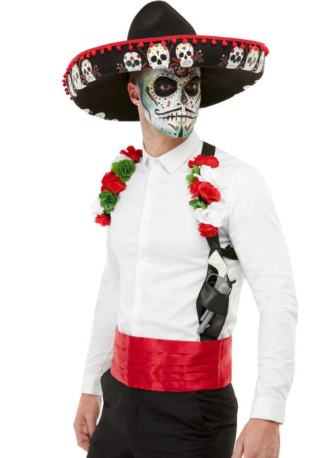 déguisement jour des morts homme, accessoires jour des morts Halloween homme, déguisement homme Halloween, Déguisement Jour des Morts, Kit Chapeau + Holster + Ceinture