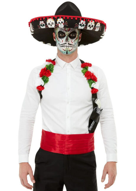 déguisement jour des morts homme, accessoires jour des morts Halloween homme, déguisement homme Halloween, Déguisement Jour des Morts, Kit Chapeau + Holster + Ceinture