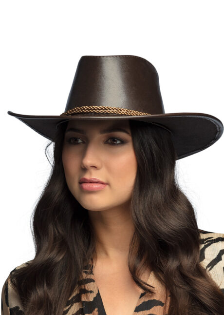 chapeau aventurier, chapeau cowboy, chapeau marron cowboy, Chapeau Aventurier Outback, Simili Cuir Marron