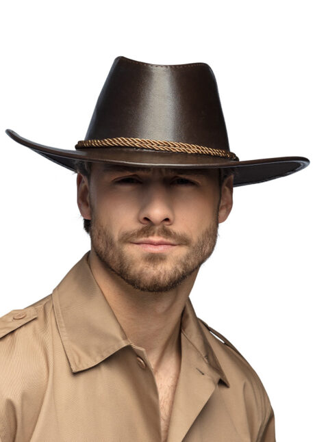 chapeau aventurier, chapeau cowboy, chapeau marron cowboy, Chapeau Aventurier Outback, Simili Cuir Marron