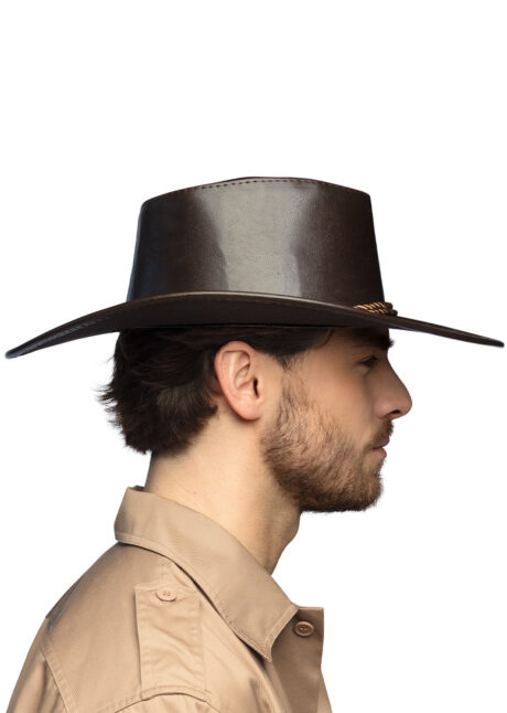 chapeau aventurier, chapeau cowboy, chapeau marron cowboy, Chapeau Aventurier Outback, Simili Cuir Marron