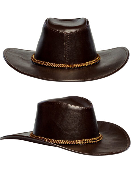 chapeau aventurier, chapeau cowboy, chapeau marron cowboy, Chapeau Aventurier Outback, Simili Cuir Marron