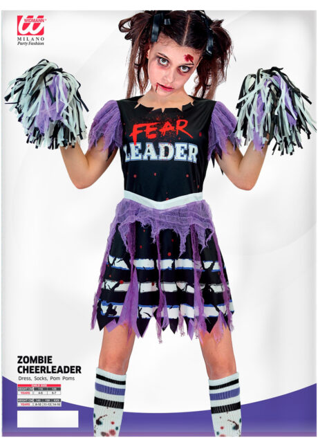 déguisement cheerleader zombie fille, déguisement pompom girl zombie fille, déguisement halloween fille, Déguisement de Cheerleader Zombie, Chaussettes et Pompons, Fille