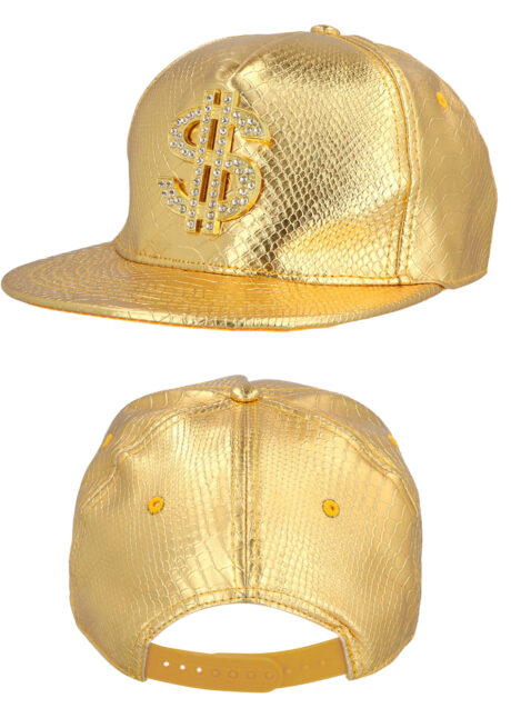 casquette dollar, casquette de rappeur, casquette dorée, casquette dorée dollar strass, Casquette Dorée avec Dollar et Strass