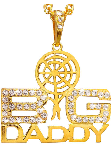 collier rappeur Big Daddy, collier années 90, collier big daddy avec strass, collier bling bling, Collier Big Daddy, doré avec Strass, Années 90 et rappeurs