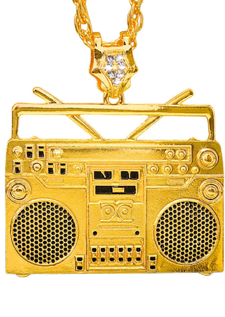 collier rappeur, collier ghetto blaster, collier de rappeur, collier radio cassette, Collier Doré, Pendentif Radio Cassette, avec Strass