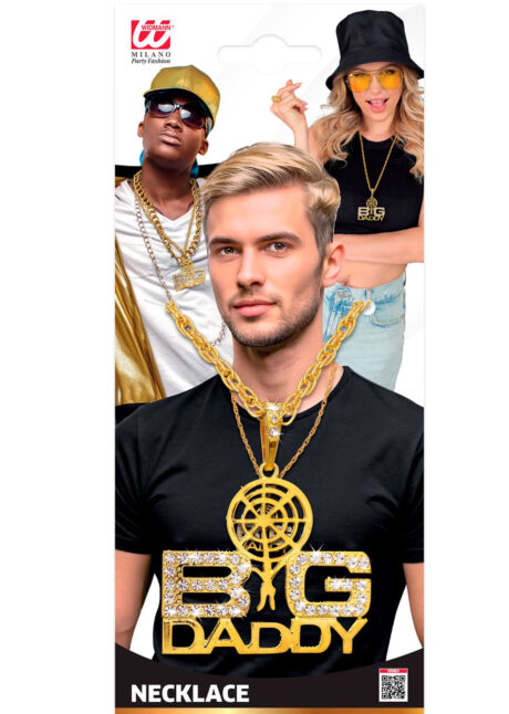 collier rappeur Big Daddy, collier années 90, collier big daddy avec strass, collier bling bling, Collier Big Daddy, doré avec Strass, Années 90 et rappeurs