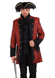 déguisement pirate, manteau de pirate, costume de pirate qualité, Déguisement de Pirate, Veste Noire et Rouge, Premium