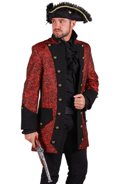 déguisement pirate, manteau de pirate, costume de pirate qualité, Déguisement de Pirate, Veste Noire et Rouge, Premium