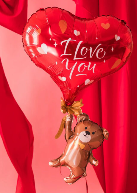 ballon coeur Saint Valentin, ballon ourson et coeur, ballon aluminium coeur, Ballon Coeur et Ourson, I Love You, en Aluminium