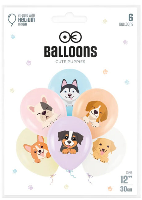 ballons chiens, ballons de baudruche anniversaire enfants, ballons chiens hélium, 6 Ballons Imprimés Chiens Multicolores, en Latex