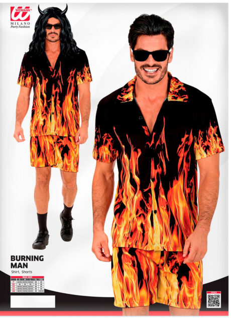 chemise flammes, déguisement flammes, déguisement feu, chemise diable, déguisement années 90, Chemise et Short Flammes, Devil, Années 90