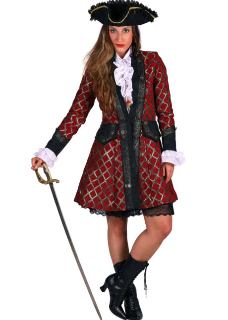 déguisement pirate, manteau de pirate, costume de pirate qualité, Déguisement de Pirate, Veste Rouge et Doré Patiné, Premium