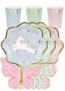 vaisselle jetable anniversaire licorne, anniversaire enfant licorne